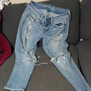 American Eagle Outfitters Light Blue Distressed Skinny Jeans